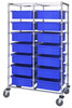 BC214069M1DBL Bin Cart, mobile, double bay, 24"W x 40"L x 69"H, includes: (14) 22-1/2"L x 17-1/2"W x 6"H  (DG93060) blue bin, chrome plated finish, shipped KD