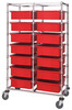 BC214069M1DRD Bin Cart, mobile, double bay, 24"W x 40"L x 69"H, includes: (14) 22-1/2"L x 17-1/2"W x 6"H  (DG93060) red bin, chrome plated finish, shipped KD