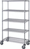 M1848C47-5 Mobile Cart, 48"W x 18"D x 80"H, includes: (5) wire shelves, (4) 74"H posts, (4) donut bumpers, and (4) 5" thermoplastic resin casters (2 with brakes), chrome plated finish