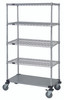 M1848CG47-5 Mobile Cart, 48"W x 18"D x 80"H, includes: (4) wire shelves, (1) solid galvanized steel shelf, (4) 74"H posts, (4) donut bumpers, and (4) 5" thermoplastic resin casters (2 with brakes), chrome plated finish