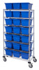 MWR7-1711-8BL Bin System Unit, mobile, 60"W x 18"D x 69"H, includes (7) wire shelves, (24) 17-1/4"L x 11"W x 8"H (TUB1711-8) blue bin and (4) 5" swivel casters, (2) with brake, chrome plated finish, shipped KD