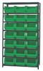 MSU-532GN Magnum Bin Steel Shelving, 42"W x 18"D x 75"H, includes: (8) shelves and (21) 19-3/4"L x 12-3/8"W x 7-7/8"H (QMS532) green bins, corrosion and rust resistant, Made in USA