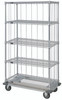 MD1860C47RE-5 Mobile Enclosure Cart, 60"W x 18"D x 81"H, includes: (5) wire shelves, (4) 74"H posts, rods and tabs kits, (1) dolly base, & (4) plate thermoplastic resin casters (2 rigid, 2 swivel with brakes), chrome plated finish
