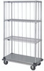 MD1860CG46RE Mobile Enclosure Cart, 60"W x 18"D x 70"H, includes: (3) wire shelves, (1) solid galvanized steel shelf, (4) 63"H posts, rods and tabs kits, (1) dolly base, & (4) plate thermoplastic resin casters (2 rigid, 2 swivel with brakes)