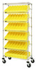 MWRS-7-604YL Bin Systems Unit, mobile, 36"L x 18"W x 80"H, includes: (4) posts, (2) flat wire shelves, (5) slanted wire shelves, (48) 17-5/8"L x 3-3/4"W x 4-5/8"H yellow bins (QED604) & (4) 5" swivel polyurethane casters (2 with brakes)