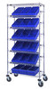 MWRS-7-606BL Bin Systems Unit, mobile, 36"L x 18"W x 80"H, includes: (4) posts, (2) flat wire shelves, (5) slanted wire shelves, (18) 17-5/8"L x 8-3/8"W x 4-5/8"H blue bins (QED606) & (4) 5" swivel polyurethane casters (2 with brakes)