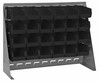 QBR-2721-210-24BK Bench Rack, 27-3/4"L x 8"W x 21"H, 16 gauge steel louvered model, includes: (24) 5-3/8"L x 4-1/8"W x 3"H black bins, gray enamel finish