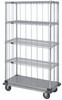 MD2460CG46RE-5 Mobile Enclosure Cart, 60"W x 24"D x 70"H, includes: (4) wire shelves, (1) solid galvanized steel shelf, (4) 63"H posts, rods and tabs kits, (1) dolly base, & (4) plate thermoplastic resin casters (2 rigid, 2 swivel with brakes)