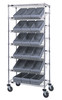 MWRS-7-606GY Bin Systems Unit, mobile, 36"L x 18"W x 80"H, includes: (4) posts, (2) flat wire shelves, (5) slanted wire shelves, (18) 17-5/8"L x 8-3/8"W x 4-5/8"H gray bins (QED606) & (4) 5" swivel polyurethane casters (2 with brakes)