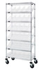 MWRS-7-104CL Slanted Wire Shelving Cart 18"D x 36"W x 74"with 30 QSB104 Bins
