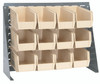 QBR-2721-230-12IV Bench Rack, 27-3/4"L x 8"W x 21"H, 16 gauge steel louvered model, includes: (12) 10-7/8"L x 5-1/2"W x 5"H ivory bins, gray enamel finish