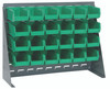 QBR-2721-210-24GN Bench Rack, 27-3/4"L x 8"W x 21"H, 16 gauge steel louvered model, includes: (24) 5-3/8"L x 4-1/8"W x 3"H green bins, gray enamel finish
