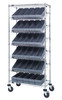 MWRS-7-602GY Bin Systems Unit, mobile, 36"L x 18"W x 80"H, includes: (4) posts, (2) flat wire shelves, (5) slanted wire shelves, (30) 17-5/8"L x 5-9/16"W x 4-5/8"H gray bins (QED602) & (4) 5" swivel polyurethane casters (2 with brakes)
