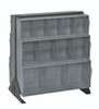 QFS224-24GY Tip Out Bin Floor Stand, double sided, 20-1/4"D x 23-5/8"W x 28"H, includes: (2) QTB303, (2) QTB304 and (2) QTB305 gray bins, 14 gauge steel, black coated finish