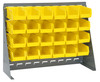 QBR-2721-210-24YL Bench Rack, 27-3/4"L x 8"W x 21"H, 16 gauge steel louvered model, includes: (24) 5-3/8"L x 4-1/8"W x 3"H yellow bins, gray enamel finish