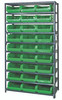 MSU-531GN Magnum Bin Steel Shelving, 42"W x 18"D x 75"H, includes: (10) shelves and (27) 19-3/4"L x 12-3/8"W x 5-7/8"H (QMS531) green bins, corrosion and rust resistant, Made in USA