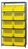 MSU-543YL Magnum Bin Steel Shelving, 42"W x 18"D x 75"H, includes: (6) shelves and (10) 19-3/4"L x 18-3/8"W x 11-7/8"H (QMS543) yellow bins, corrosion and rust resistant, Made in USA