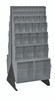 QFS248-76GY Tip Out Bin Floor Stand, double sided, 20-1/4"D x 23-5/8"W x 52"H, includes: (2) QTB302, (2) QTB303, (2) QTB304, (2) QTB305, (2) QTB306 and (4) QTB309 gray bins, 14 gauge steel, black coated finish