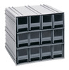 QIC-122GY Interlocking Storage Cabinets, 11-3/8"D x 11-3/4"W x 11"H, includes: (12) IDR202, windows and (2) dividers per drawer, cabinets interlock horizontally and vertically or can be mounted on wall, gray drawers