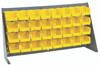 QBR-3619-210-32YL Bench Rack, 36"L x 8"W x 19"H, 16 gauge steel louvered model, includes: (32) 5-3/8"L x 4-1/8"W x 3"H yellow bins, gray enamel finish