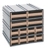 QIC-8143IV Interlocking Storage Cabinets, 11-3/8"D x 11-3/4"W x 11"H, includes: (8) IDR201 and (4) IDR203, windows and (2) dividers per drawer, cabinets interlock horizontally and vertically or can be mounted on wall, ivory drawers