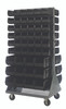 QMD-36H-230240BK Louvered Rack, 36"W x 30"D x 72"H, 1200 lb. capacity, double sided, Includes: (72) QUS230 and (24) QUS240, handle and (4) 5" rubber heavy-duty casters: (2) rigid and (2) swivel, black bins, 16 gauge cold rolled steel