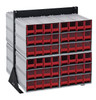QIC-224-122RD Interlocking Storage Cabinets Floor Stand, double sided, 24"D x 23-5/8"W x 28"H, 750 lbs. load capacity, includes: (8) QIC-122, (96) red drawers, 14 gauge steel, black coated finish
