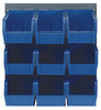 QLP-1819-230-9BL Louvered Panel, wall mounted, 18"L x 11"H, includes: (9) QUS230, blue bins, heavy-duty 16 gauge cold rolled steel, gray enamel coated finish (mounting hardware not included)