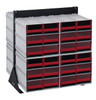 QIC-224-64RD Interlocking Storage Cabinets Floor Stand, double sided, 24"D x 23-5/8"W x 28"H, 750 lbs. load capacity, includes: (8) QIC-64, (48) red drawers, 14 gauge steel, black coated finish
