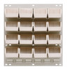 QLP-1819HC-220-16IV Louvered Panel, wall mounted, 18"L x 8"D x 19"H, includes: (16) QUS220, clear bins, heavy-duty 16 gauge cold rolled steel, oyster white enamel coated finish (mounting hardware not included)