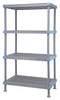 QP243662V4S1 Millenia Shelving Unit, 36"W x 24"D x 62"H, 2000 lbs load capacity, includes: (4) open and (1) solid grid shelves with removable shelf mats and (4) posts, all polymer, rust proof, gray finish, NSF, Made in USA