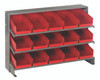QPRHA-102RD Pick Rack, slopped, bench style, 12-1/2"L x 36"W x 23"H, 250 lbs. capacity, (3) shelves configuration, includes: (15) QSB102 red bins