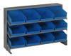 QPRHA-107BL Pick Rack, slopped, bench style, 12-1/2"L x 36"W x 23"H, 250 lbs. capacity, (3) shelves configuration, includes: (12) QSB107 blue bins