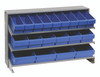 QPRHA-567BL Pick Rack, slopped, bench style, 12-1/2"L x 36"W x 23"H, 250 lbs. capacity, (3) shelves configuration, includes: (27) QED501 blue bins