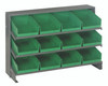 QPRHA-107GN Pick Rack, slopped, bench style, 12-1/2"L x 36"W x 23"H, 250 lbs. capacity, (3) shelves configuration, includes: (12) QSB107 green bins