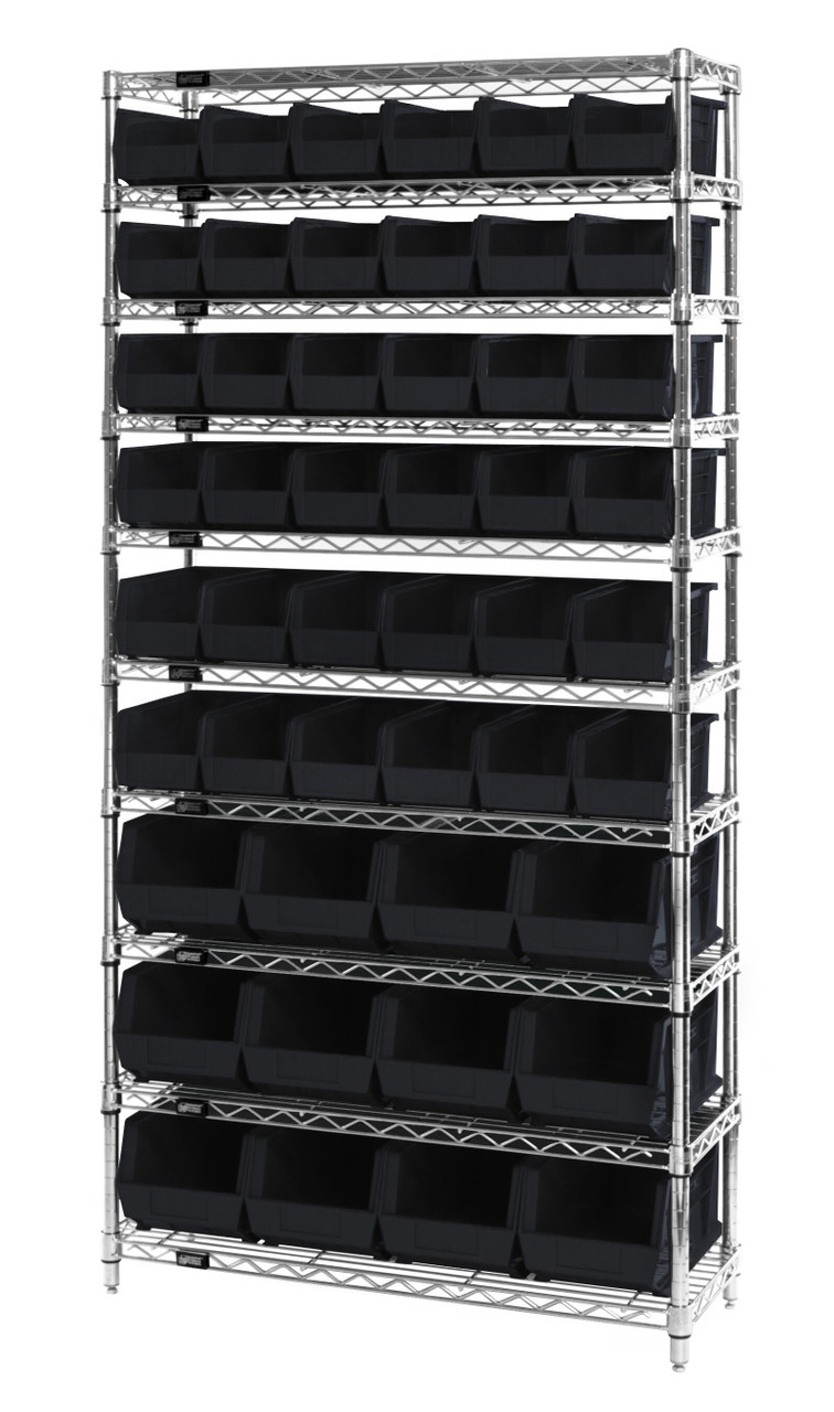 Slanted Wire Shelving Cart 18D x 36W x 74with 48 QSB103 Bins 