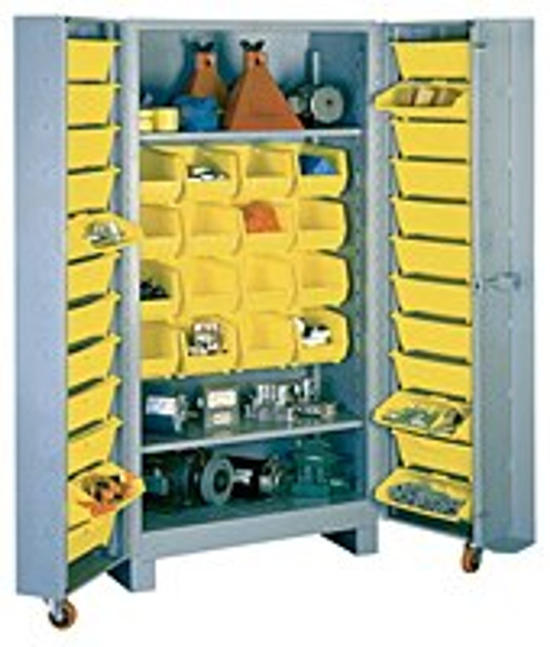 Plastic Tilt-Bins - Yellow Parts Bins for Deep Door Cabinets