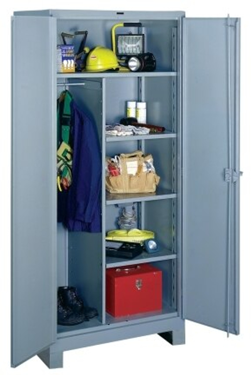 Strong Hold Metal Storage Cabinets with Quantum Plastic Bins