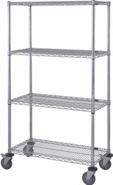 M1848C47 Chrome Mobile Cart 18"D x 48"W x 80"High with 4 Wire Shelves