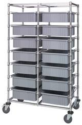 BC214069M1DGY Bin Cart, mobile, double bay, 24"W x 40"L x 69"H, includes: (14) 22-1/2"L x 17-1/2"W x 6"H  (DG93060) gray bin, chrome plated finish, shipped KD