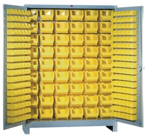 Lyon 48W x 21D x 82H All-Welded Steel Industrial Bin Storage Cabinet - 181 Plastic Yellow Bins - Made in The USA