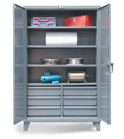 Strong Hold Metal Storage Cabinets with Quantum Plastic Bins