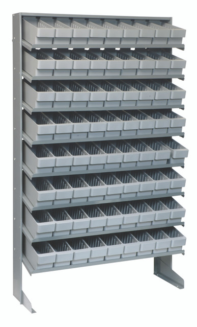 QPRS-501GY Pick Rack, slopped, single sided, 12"D x 36"W x 63-1/2"H, 400 lbs. capacity, includes: (8) shelves and (72) QED501 gray bins, galvanized steel