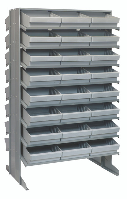 QPRD-801GY Pick Rack, slopped, double sided, 24"L x 36"W x 60"H, 800 lbs. capacity, (16) shelves configuration, includes: (48) QED801 gray bins