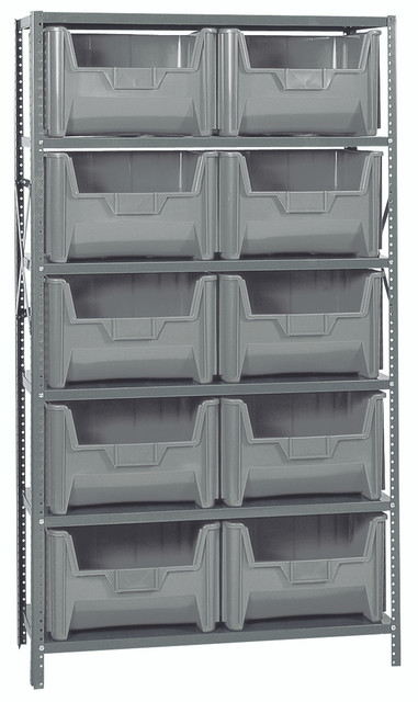QSBU-700GY Shelving Unit, 18"D x 42"L x 75"H, heavy duty, 400 lb. load capacity per shelf, includes: (6) shelves and (10) QGH700 gray bins, uprights and cross bars, galvanized steel finish