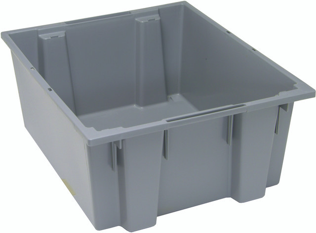 SNT225GY Stack and Nest Tote, 23-1/2"W x 19-1/2"D x 10"H, heavy duty, 2.00 cu. ft. capacity, gray polypropylene, Made in USA (priced per each, 3 each per carton)