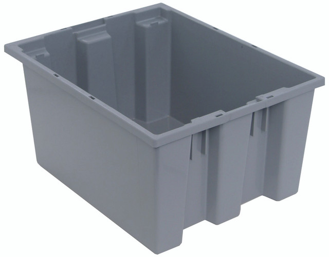 SNT190GY Stack and Nest Tote, 19-1/2"W x 15-1/2"D x 10"H, heavy duty, 1.20 cu. ft. capacity, gray polypropylene, Made in USA (priced per each, 6 each per carton)