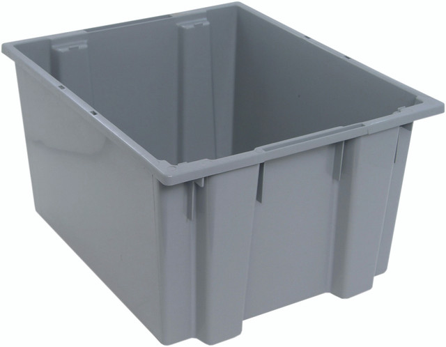 SNT230GY Stack and Nest Tote, 23-1/2"W x 19-1/2"D x 13"H, heavy duty, 2.60 cu. ft. capacity, gray polypropylene, Made in USA (priced per each, 3 each per carton)