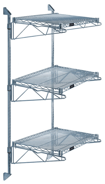 WC54-CB1230GY Cantilever Double Shelf Post Wall Mount, (3) 30"W x 12"D shelves, (2) 54" posts, (6) 12" cantilever arms, and (4) mounting brackets, gray epoxy antimicrobial finish, NSF