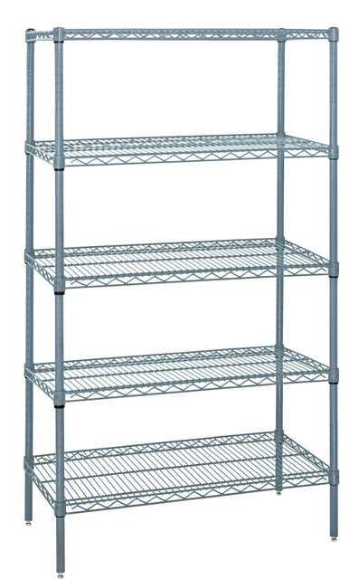 WR54-1854GY-5 Wire Shelving Starter Kit, 54"W x 18"D x 54"H, 600 - 800 lb. capacity, includes (5) wire shelves and (4) posts, gray epoxy antimicrobial finish, NSF, shipped KD